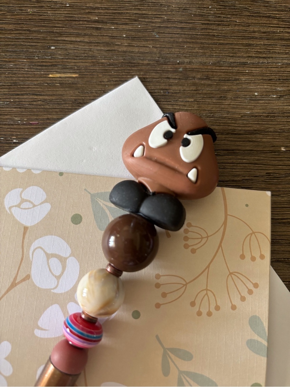 Mario: Goomba handmade beaded pen
